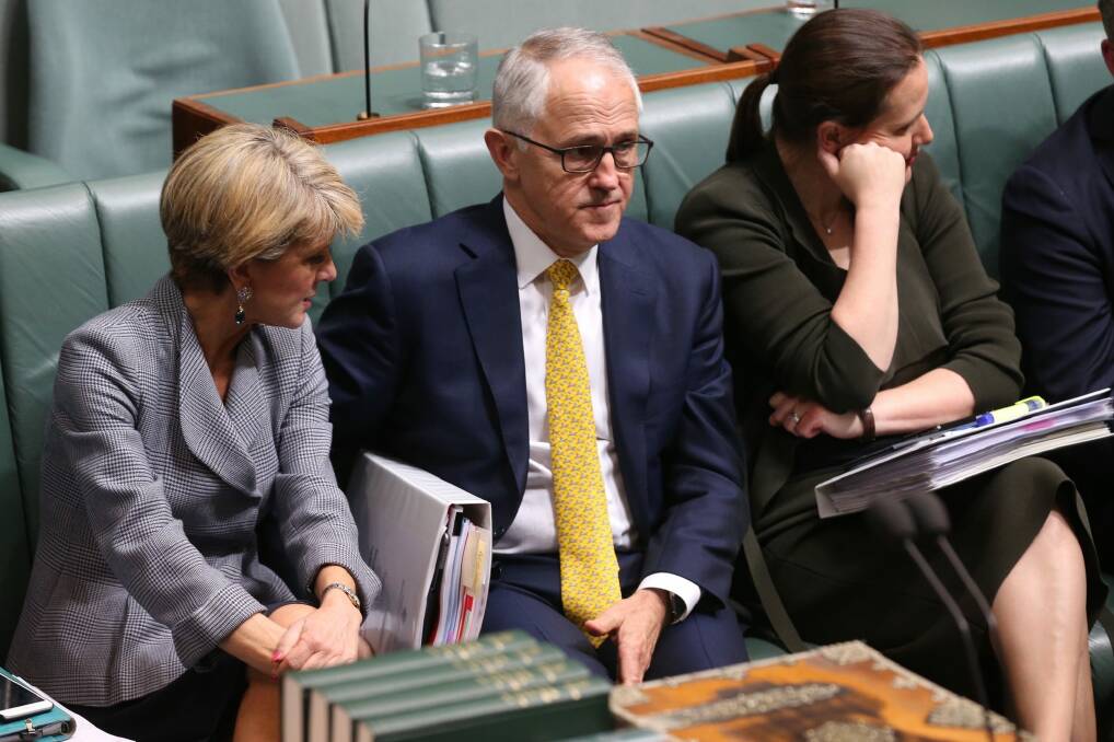 Prime Minister Malcolm Turnbull and his frontbench during question time on Tuesday. Photo: Andrew Meares