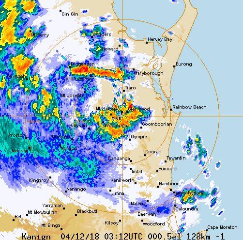 Storms on the radar for the Sunshine Coast.  Photo: Bureau of Meteorology