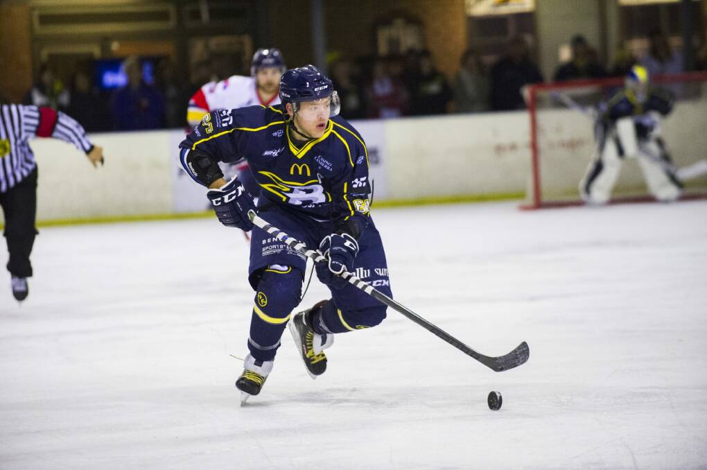 Brave's Kai Miettinen playing against Adelaide Adrenaline at the current ice rink in Phillip in 2016. Photo: Rohan Thomson