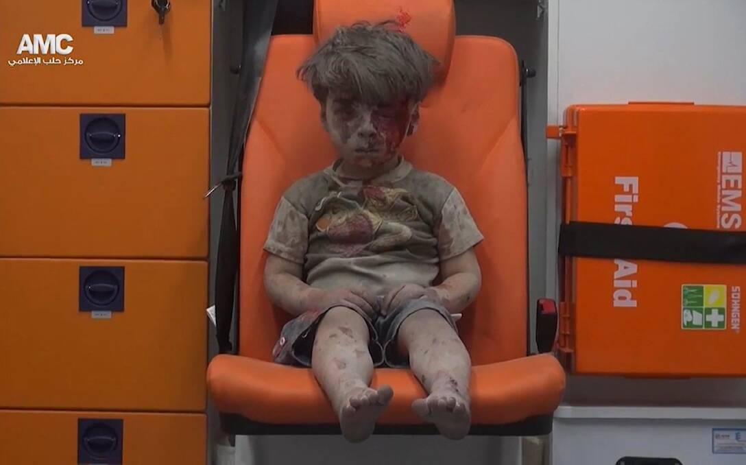 Omran Daqneesh, rescued from rubble after a government air strike in Syria. Photo: Aleppo Media Centre