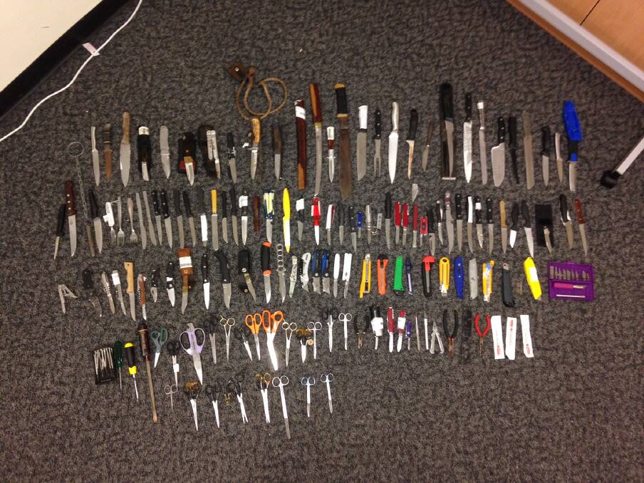 Knives, scissors and other weapons seized by Metro North staff. Photo: Supplied