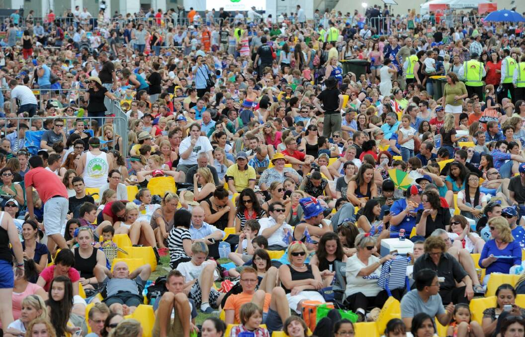 Crowds at the 2013 Australia Day Live concert at Parliament House.  Photo: Graham Tidy