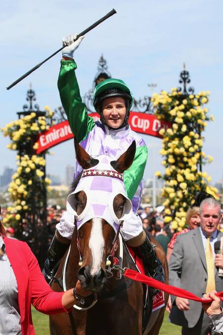 Michelle Payne after winning the Melbourne Cup. Photo: Getty Images