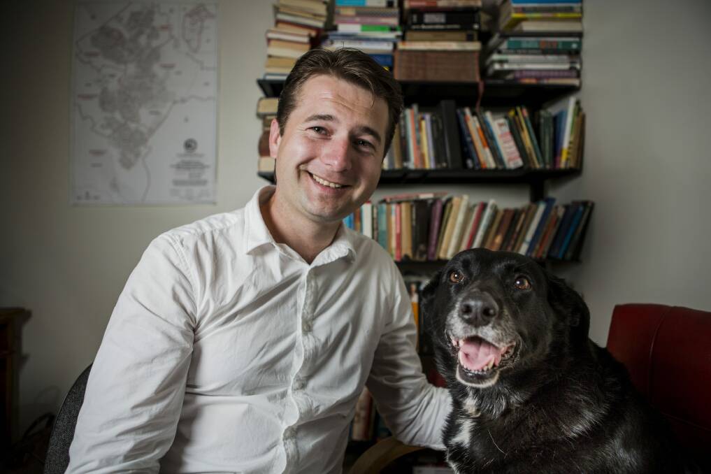 Senate candidate Steven Bailey with his female dog Bruce.  Photo: Jamila Toderas