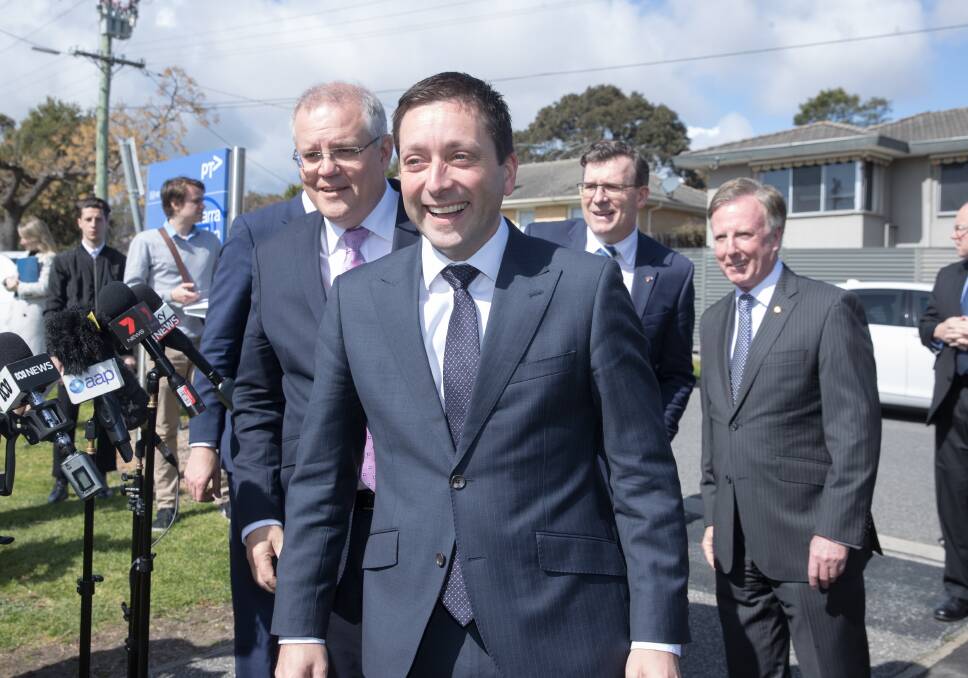 Scott Morrison and Matthew Guy pictured together in September. Photo: Simon Schluter