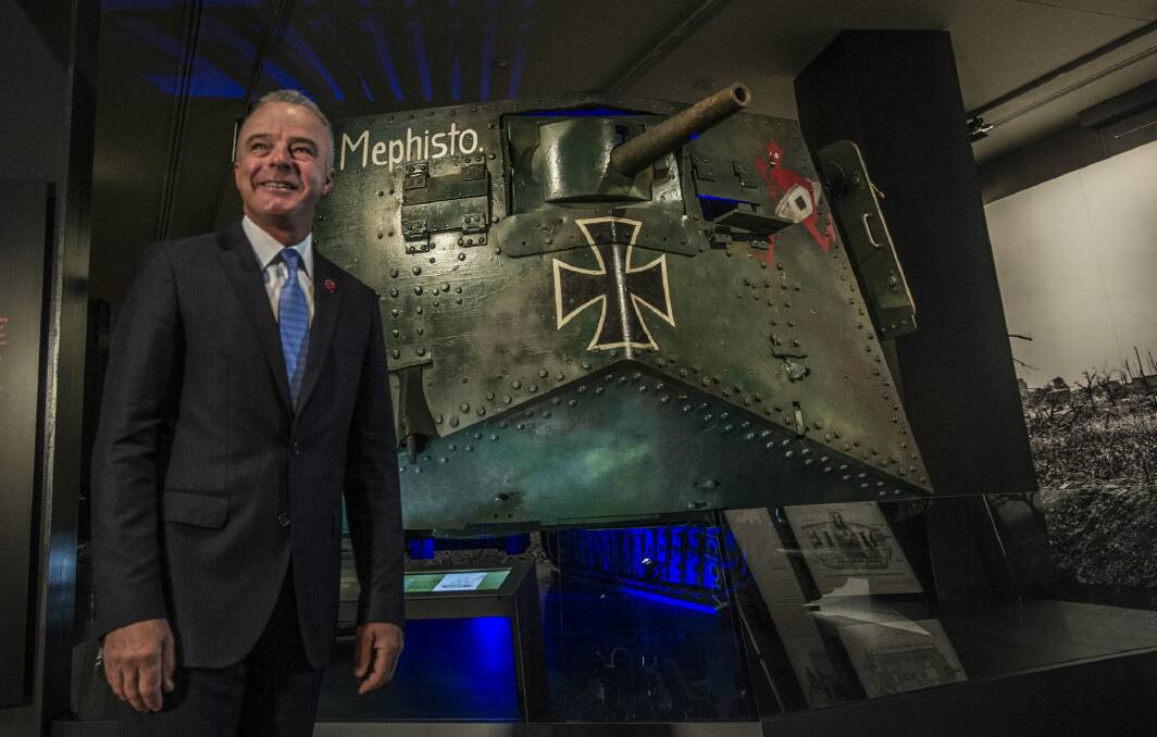 Dr Brendan Nelson, director of the Australian War Memorial, looks at the rare German tank Mephisto now on display at the Australian War Memorial. Photo: Karleen Minney