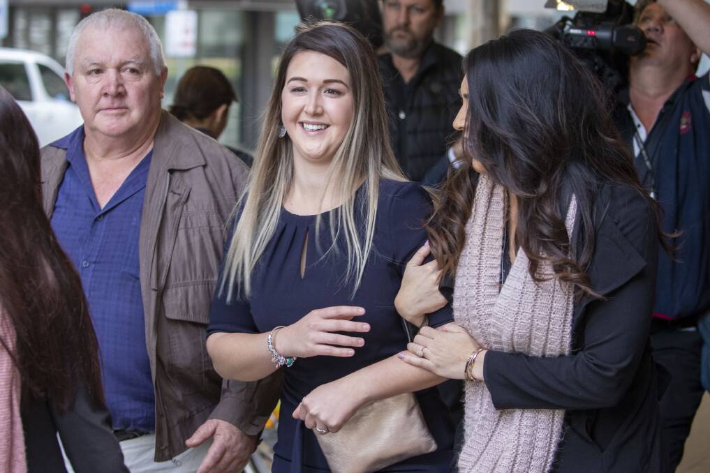 Ayla Cresswell (centre) outside the Brisbane Supreme Court following the verdict. Photo: AAP