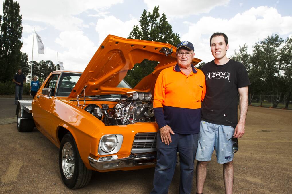 Richard Thompson and his son Ryan with their HQ Holden show car. Photo: Dion Georgopoulos