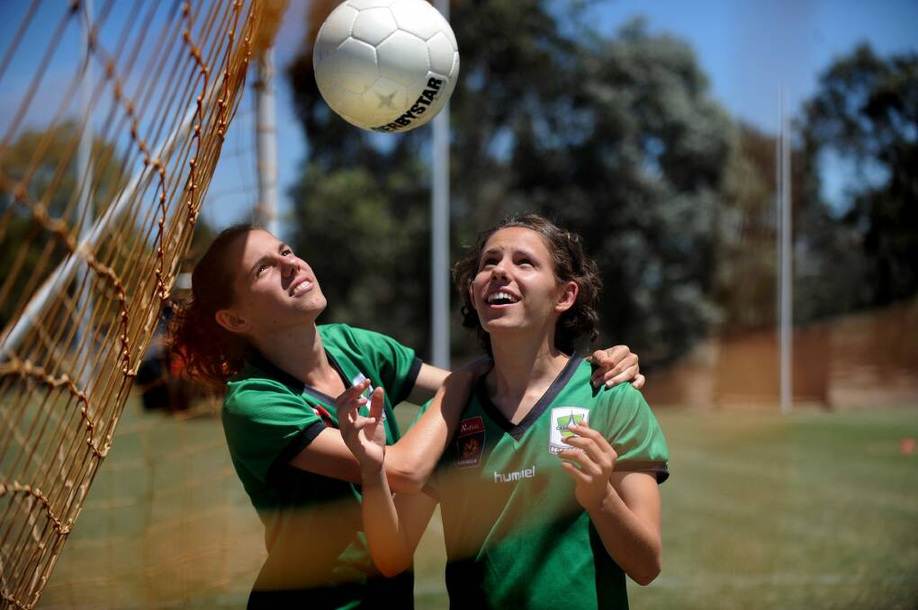 Canberra United's Ashleigh and Nicole Sykes in 2009. Photo: Karleen Williams KJW
