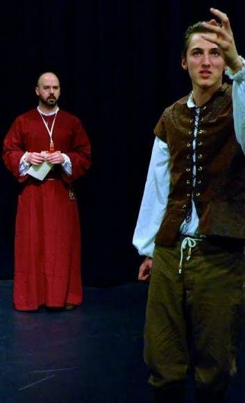 Jarrad West, left, as the bishop/witchfinder and Jack Parker as his unhappy son. Photo: Kelly McGannon