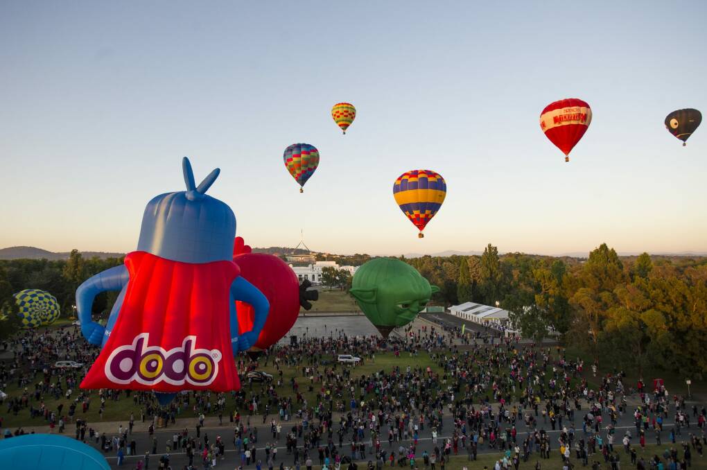 The Canberra balloon spectacular lifts off from Reconciliation Place in Canberra. Photo: Jay Cronan