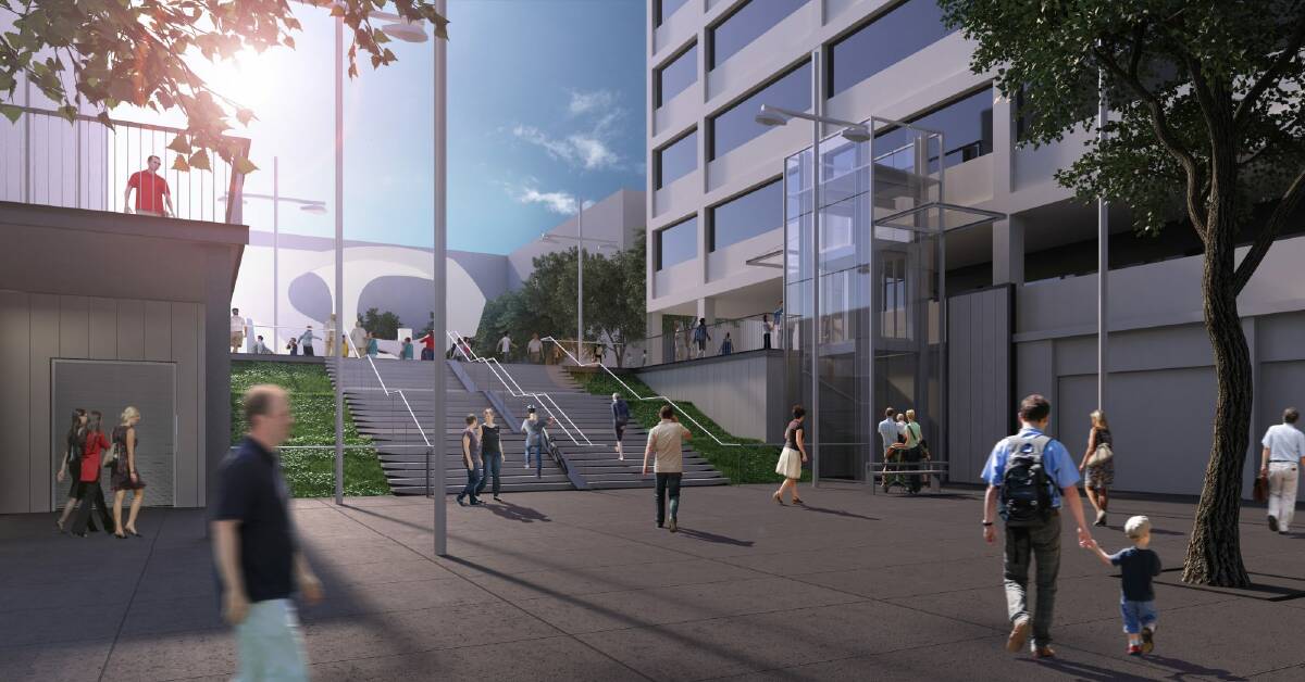 An artist's impression of the upgraded Woden bus interchange, including new stairs and lift. Photo: Supplied