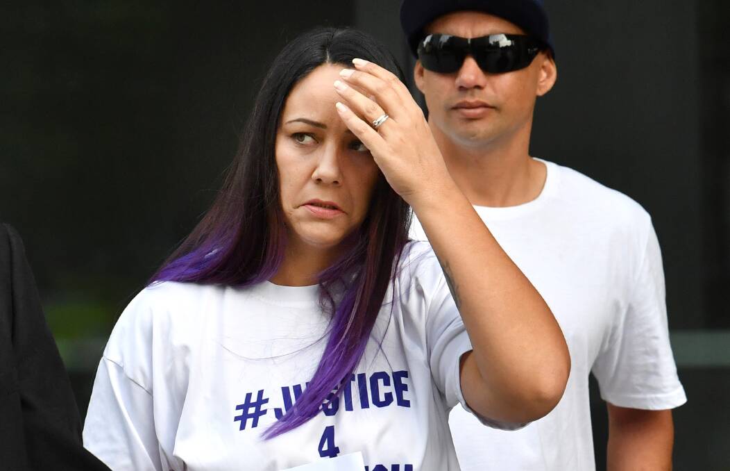 Cindy Palmer (left), the mother of murdered schoolgirl Tiahleigh Palmer, is seen arriving at the Supreme Court in Brisbane on Friday. Photo: AAP/Dan Peled