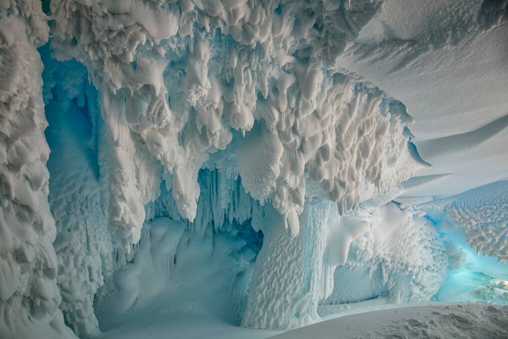 Inside an ice cave on the Erebus Glacier tongue, Ross Island, Antarctica near McMurdo Station and Scott Base. Photo: Joel Bensing