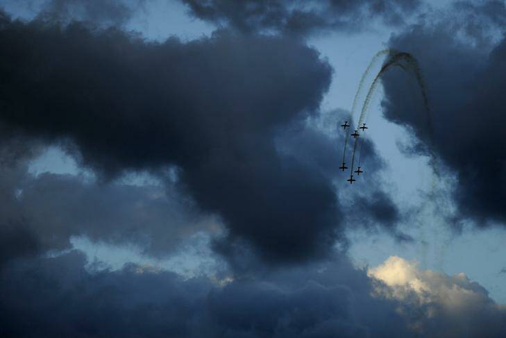 The Roulettes take to the sky above Canberra for Skyfire 2012 Photo: STUART WALMSLEY