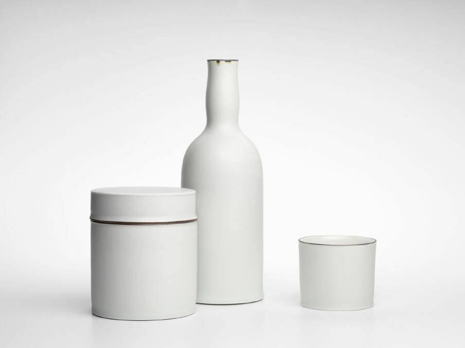 Kirsten Coelho, Cannister Bottle Cup 2014, porcelain. Courtesy the artist and Narek Galleries, Tanja Photo: Courtesy: the artist and Narek Galleries, Tanja, NSW.