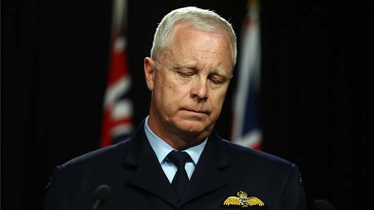 Chief of the Defence Force Air Chief Marshal Mark Binskin addresses the media on the incident in Afghanistan. Photo: Alex Ellinghausen
