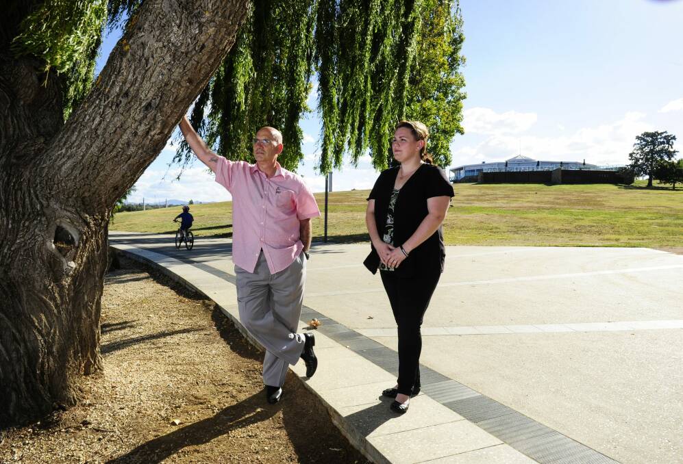 Tara Costigan's uncle Michael Costigan and Jennelle McAppion at Regatta Point where a fundraising walk will be held in Tara's honour.  Photo: Melissa Adams