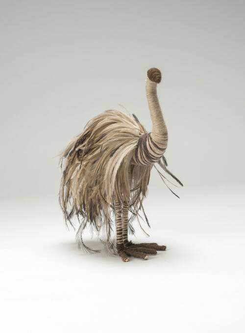 Kalaya (Emu), 2011, wire, raffia, desert grass, emu feathers. Photo: Karen Cromwell