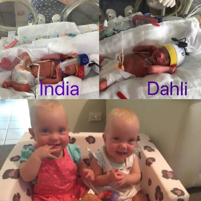 India and Dahli Greenhalgh are now thriving after being born more than three months premature. Photo: Supplied