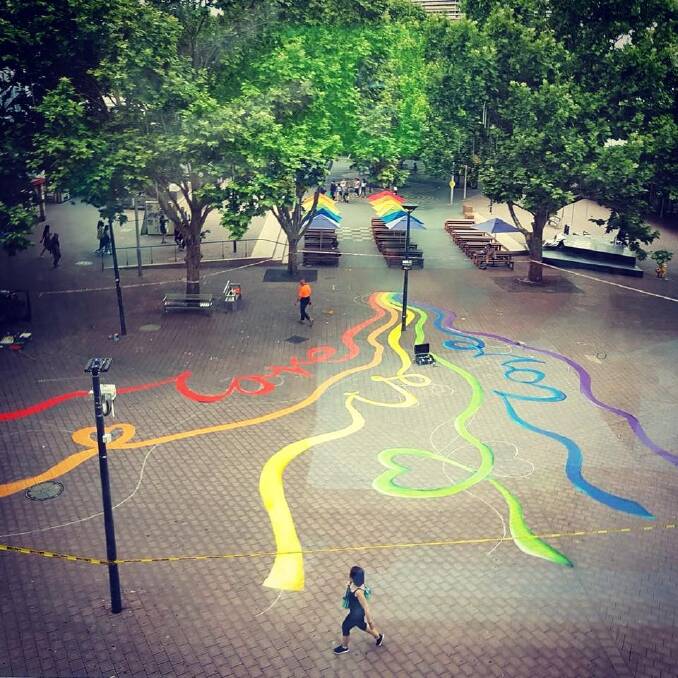 The "love is love" mural in Canberra's Garema Place. Photo: City Renewal Authority