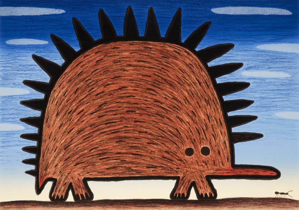 Dean Bowen, <i>Echidna with Ant</i>, 2017, in <i>New paintings, prints and sculptures</i> (detail) at Beaver Galleries. Photo: Supplied