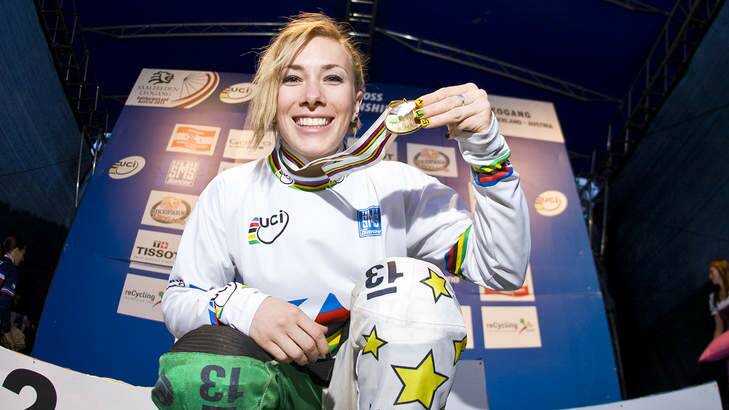 Caroline Buchanan shows off her newest World Championship gold medal. Photo: Charles Robertson