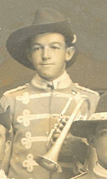 Gallipoli Trumpeter Ted McMahon as a young man who was in the Boulder City Brass Band which was directed by his uncle Hugh McMahon, who was known the emperor of the cornet. Photo: State Library of NSW