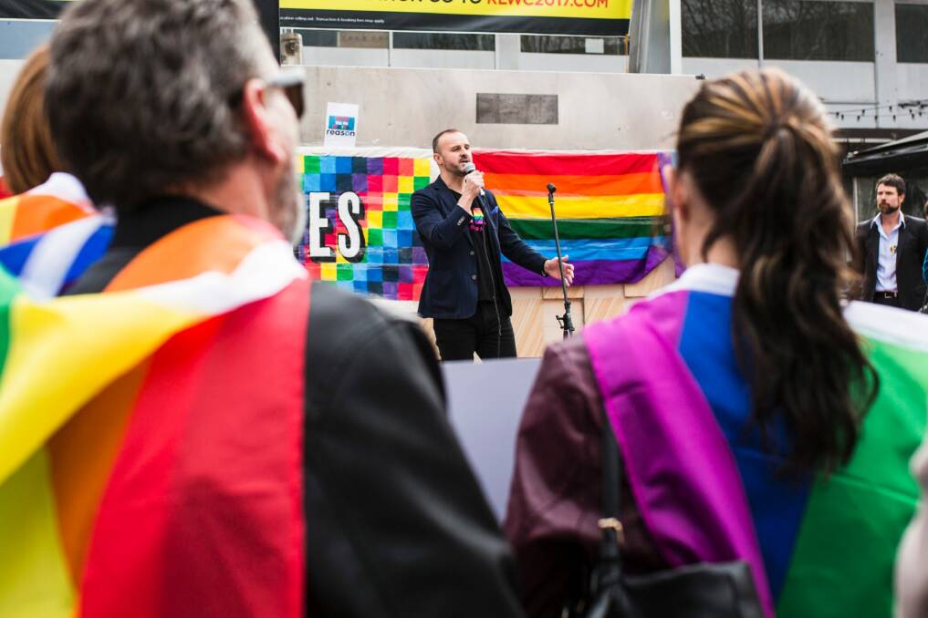 ACT Chief Minister Andrew Barr addressing the crowd. Photo: Jamila Toderas