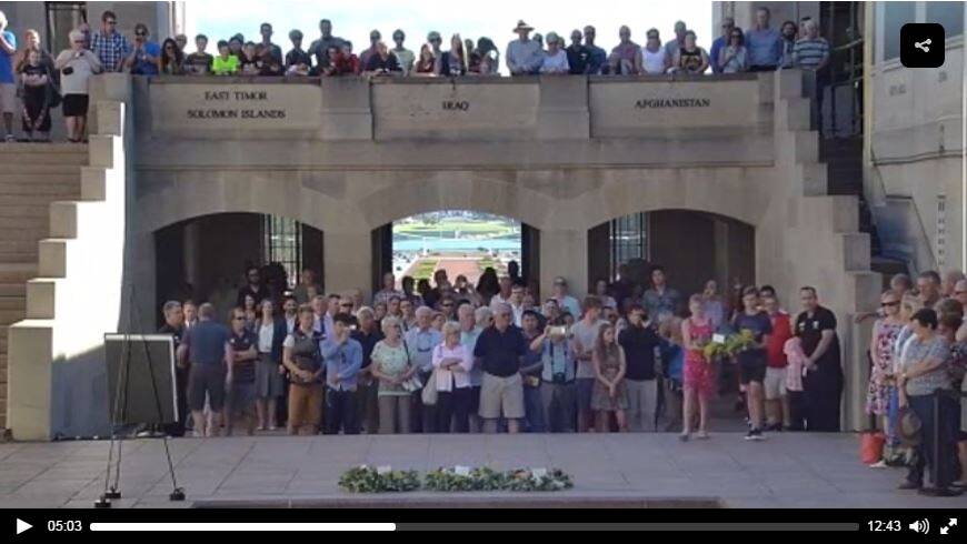 A screenshot from a video of the ''last post'' ceremony on February 17,  during which a drone crashed.
