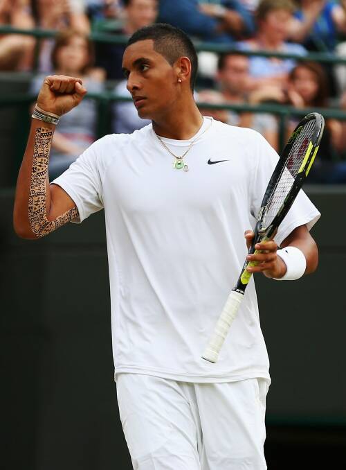 Nick Kyrgios during his famous win over Rafael Nadal at Wimbledon in 2014.