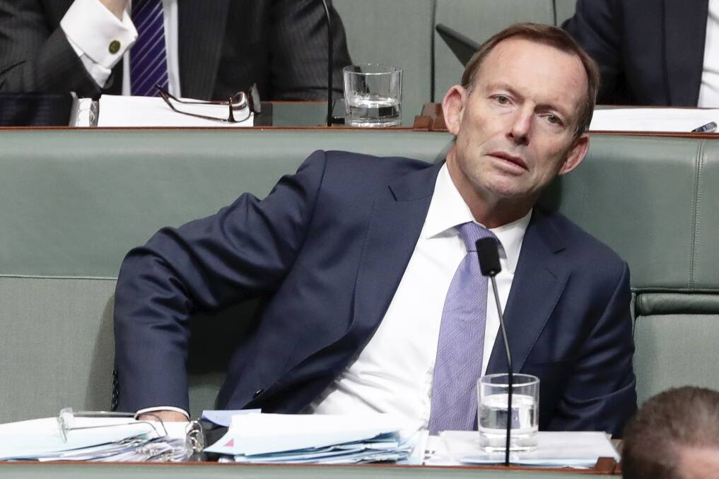 Former Prime Minister Tony Abbott during Question Time at Parliament House in Canberra on Monday 20 August 2018. Photo: Alex Ellinghausen
