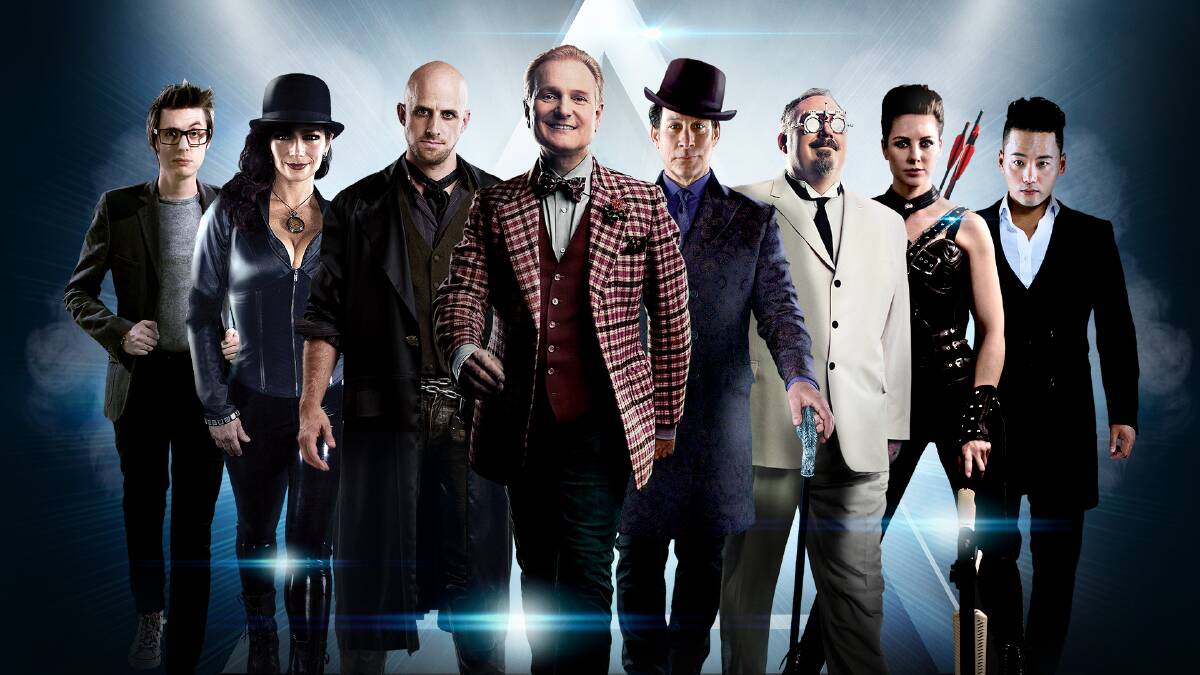 The cast of 'The Illusionists' (from left) The Mentalist (Chris Cox), The Conjuress (Jinger Leigh), The Daredevil (Jonathan Goodwin), The Trickster (Jeff Hobson), The Showman (Mark Kalin), The Inventor (Kevin James), The Warrior (Robyn Sharpe) and The Manipulator (An Ha Lim). Photo: Supplied