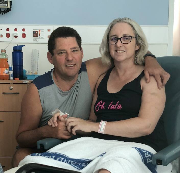 A supplied photograph of Justine Barwick with her husband, Craig, at the Royal Brisbane and Women's Hospital Photo: Supplied.