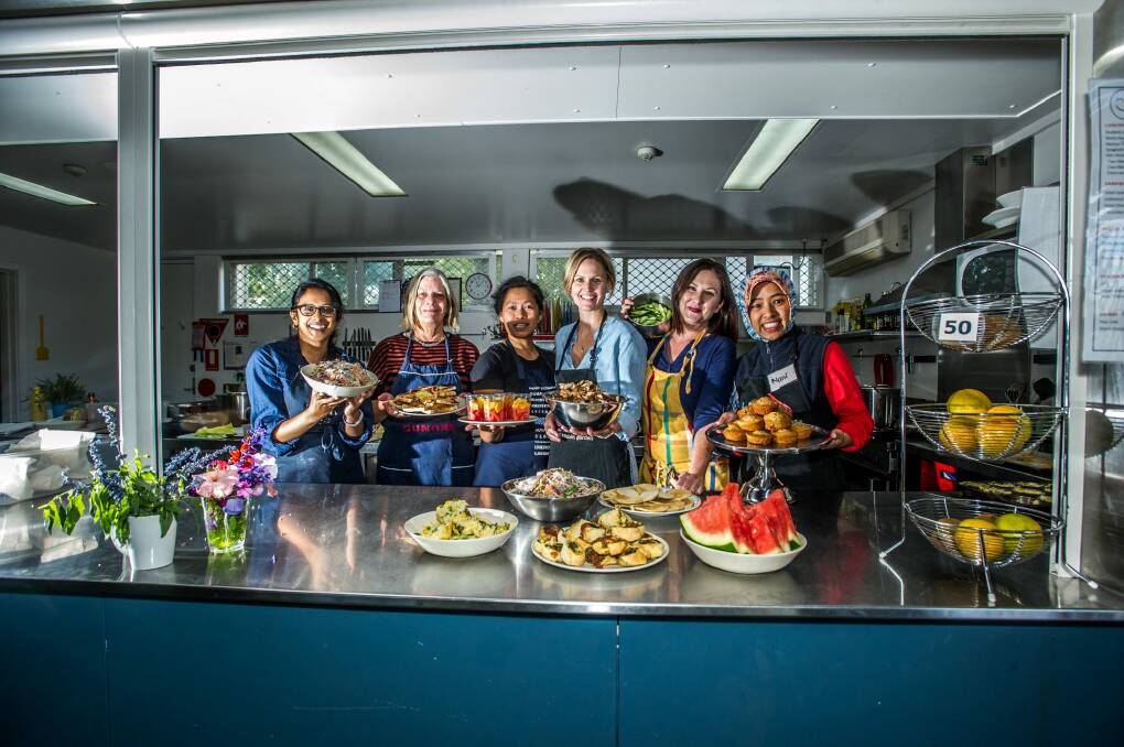 Canteen staff at the Ainslie school Su Suren, Diane Bugg, manager Ari Hansell, Willow Condi, Marita Johnston and Nani Winasti. Photo: Karleen Minney