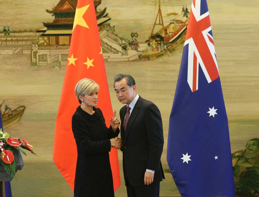 Australian Foreign Minister Julie Bishop meets Chinese Foreign Minister Wang Yi in Beijing in February. Photo: AP