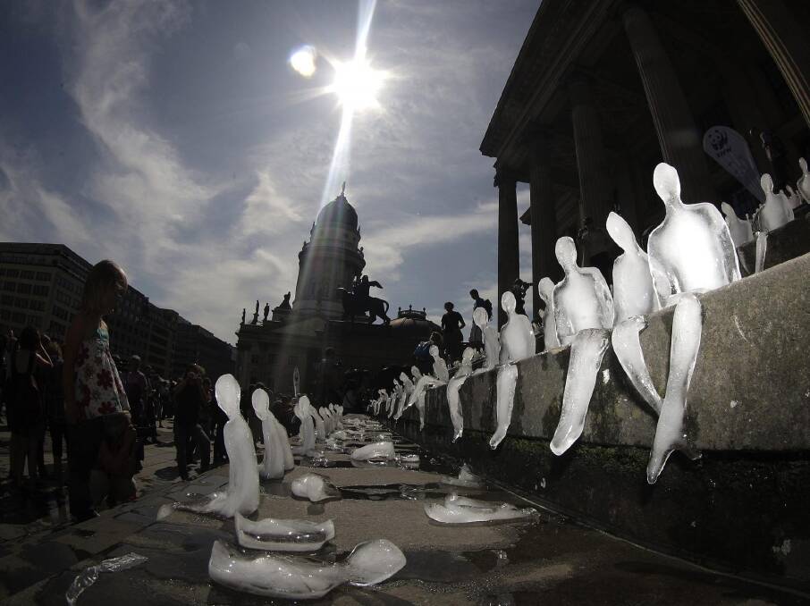 Climate change: Nele Azevedo's "Melting Men" ice installation. Photo: Nele Azevedo.