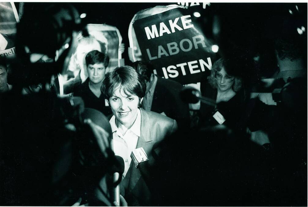 Liberal leader Kate Carnell on election night 1995, after it became clear she would become chief minister. Picture: Graham Tidy