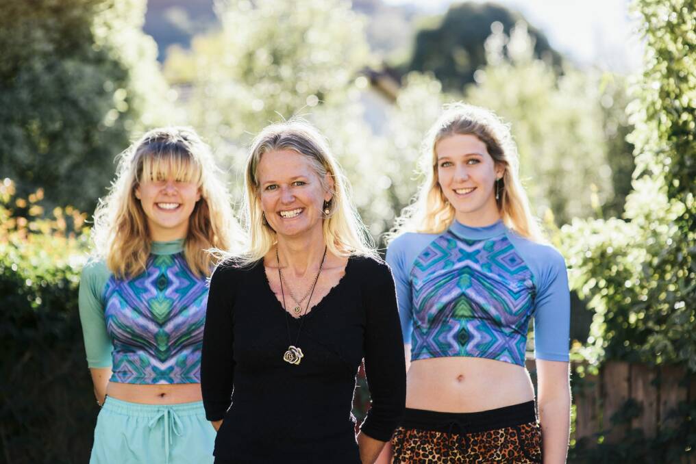 Designer Vivienne Mitchell with her daughter Antonia Skene, and neice Nyssa Mitchell who are wearing her designs that she will show at fashfest next week.  Photo: Rohan Thomson