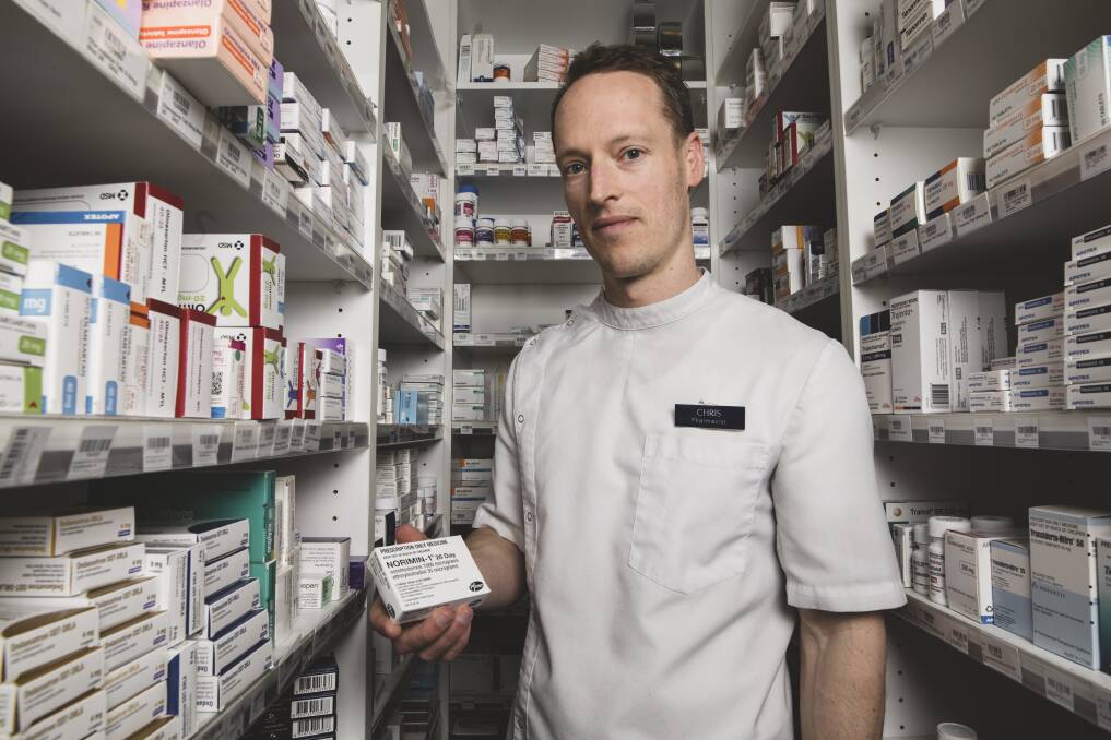 Chemist on Northbourne pharmacist Chris Lawler. The pharmacy is one of few stocking the contraceptive pill  Norimin following a national shortage Photo: Jamila Toderas