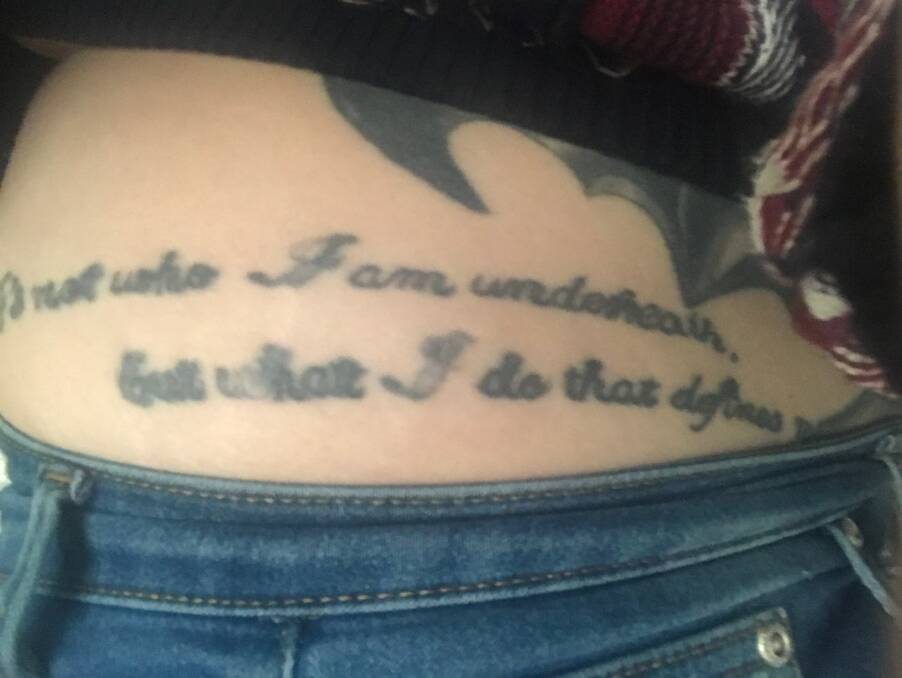 Baker's spelling mistake tattoo. The artist forgot the 'r' in underneath but has since tried to fix it. Photo: Supplied
