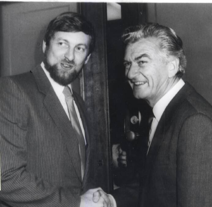 Gareth Evans and new prime minister Bob Hawke celebrating the High Court's Tasmanian dam case decision in 1983.
