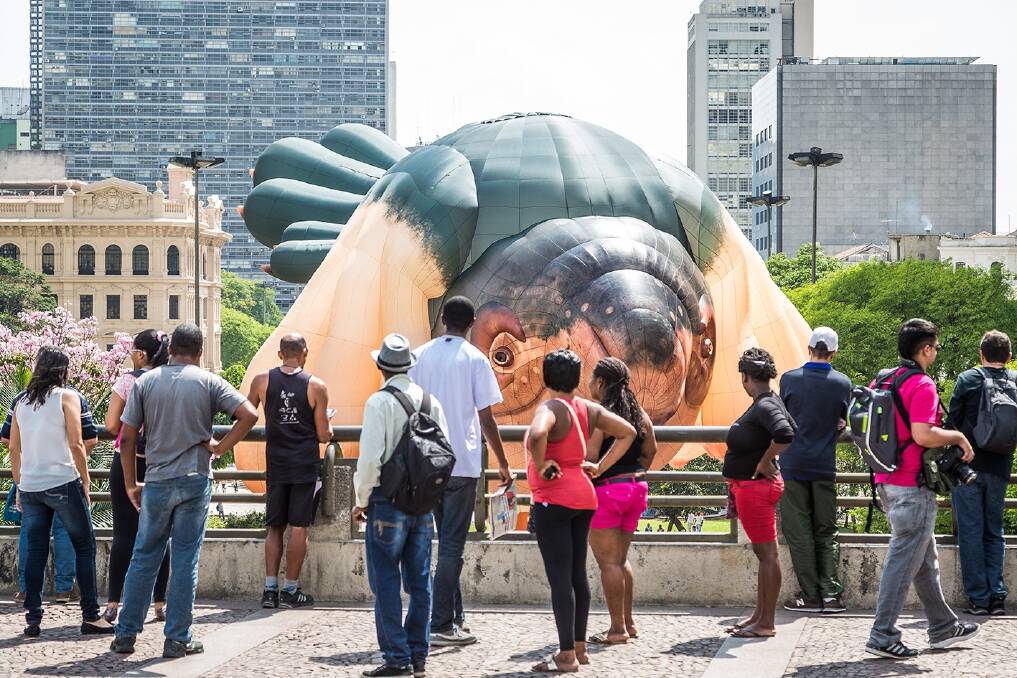 Crowds view the Skywhale on its recent tour to São Paulo, Brazil.  Photo: Supplied