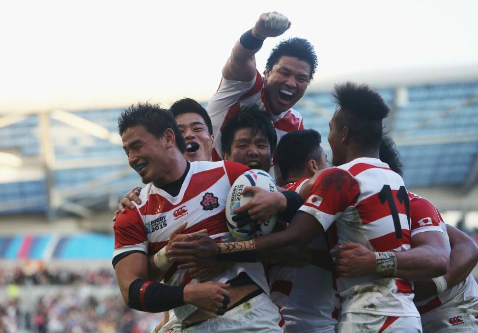 History: Japan celebrate their upset win over two-time champions South Africa. Photo: Getty Images