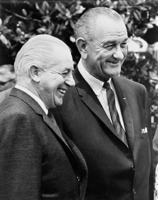 Harold Holt, left, backed Lyndon Johnson all the way in Vietnam. Photo: Supplied
