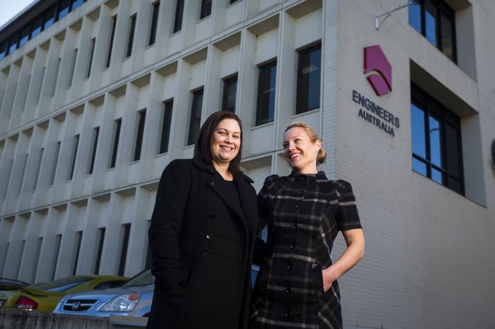 Keely Quinn, left, and Emily Frizell outside Engineers Australia.  Photo: Dion Georgopoulos