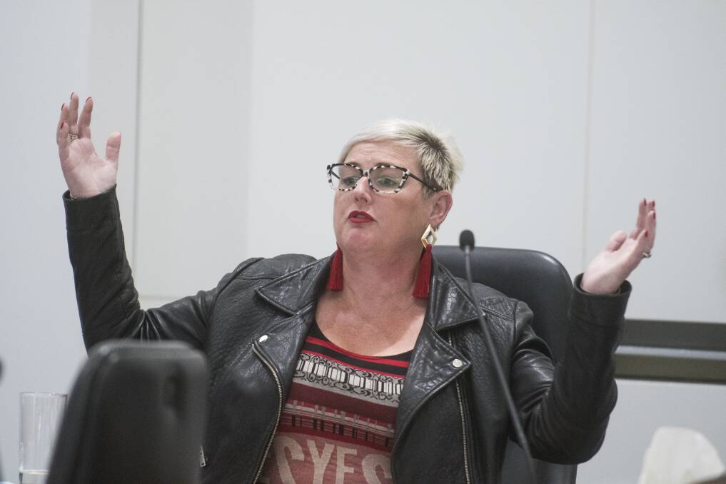 Bec Cody leads a debate on reviewing offensive place names in the ACT Legislative Assembly on Wednesday. Photo: Dion Georgopoulos
