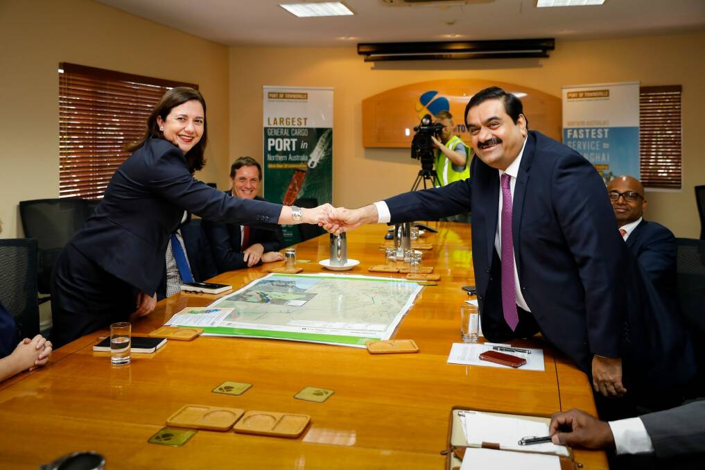 Queensland Premier Annastacia Palaszczuk meets Indian billionaire Gautam Adani last December. Photo: AAP