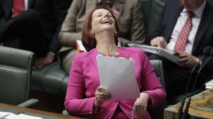 Prime Minister Julia Gillard reacts as Opposition Leader Tony Abbott addresses AWU allegations against her in parliament. Photo: Andrew Meares