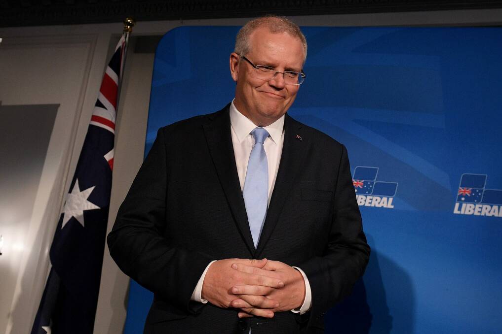 Australian Prime Minister Scott Morrison waits to address media at the Liberal Party Wentworth byelection function in Double Bay. Photo: Dan Himbrechts